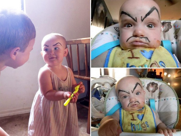Parents draw fake eyebrows on their babies, the results are hilarious. 